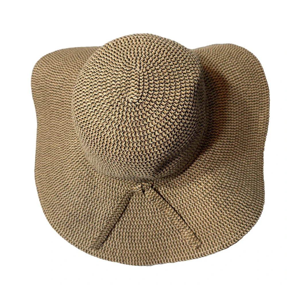 David & Young Packable Wide Brim Straw Sun Hat Women OS Tan Beach Resort